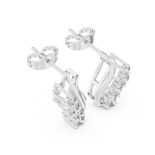 Silver Curved Wave Lab Grown Diamond Ear Climber Earrings
