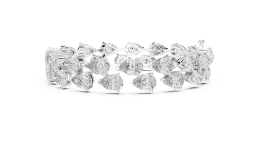 925 Sterling Silver Double Row Pear Cut Lab Grown Diamond Statement Tennis Bracelet