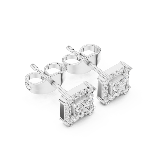 Princess Cut Square Halo Lab Grown Diamond Earrings