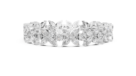 Marquise Flower Cluster Lab Grown Diamond Statement Bracelet in 925 Sterling Silver