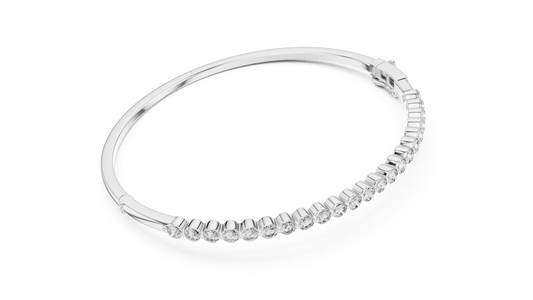 Round Brilliant Cut Lab Grown Diamond Hinged Bangle in 925 Sterling Silver