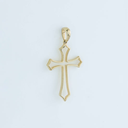 14K Solid Rose Gold Cut-Out Openwork Cross Pendant