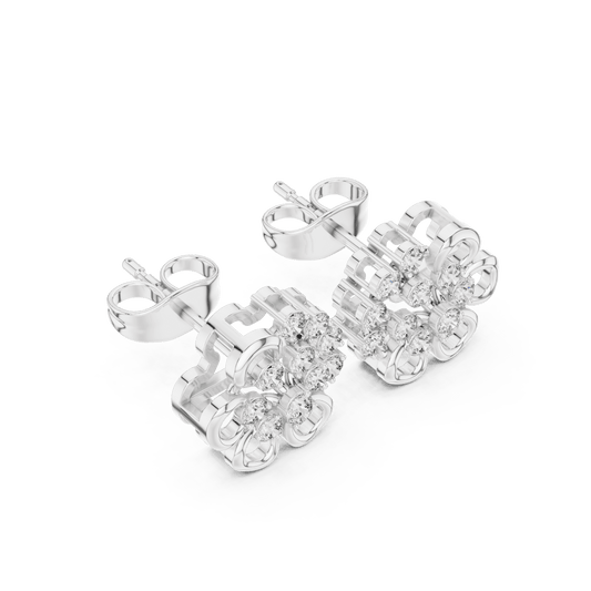Silver Openwork Floral Loop Lab Grown Diamond Stud Earrings