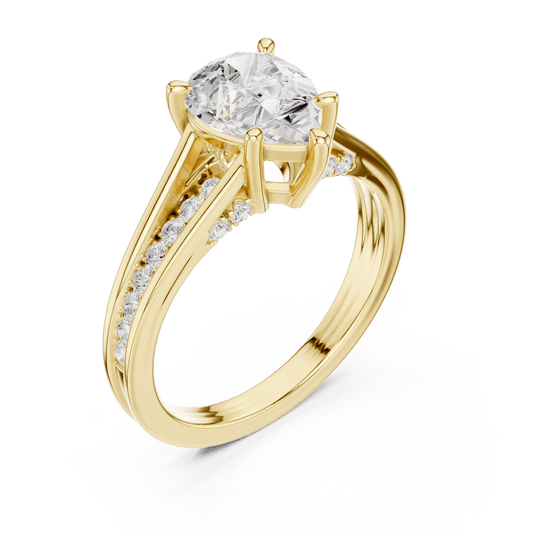 Pear Cut Lab Diamond Ring with Channel Set Shoulders in Solid Gold