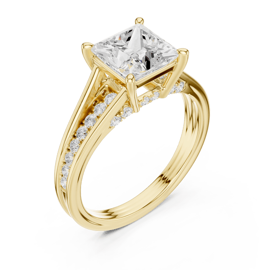 14KT Yellow Gold Princess Cut Lab Grown Diamond Split Shank Ring