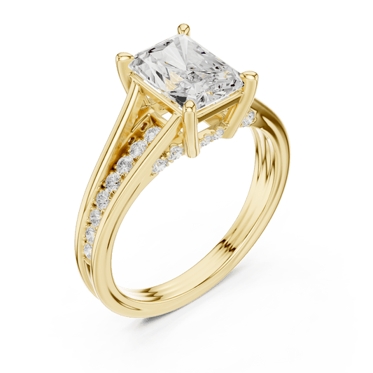 Radiant Cut Lab Diamond Ring with Channel Set Shoulders in Solid Gold