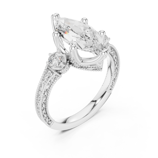 925 Sterling Silver Marquise Cut Three-Stone Lab Grown Diamond Engagement Ring
