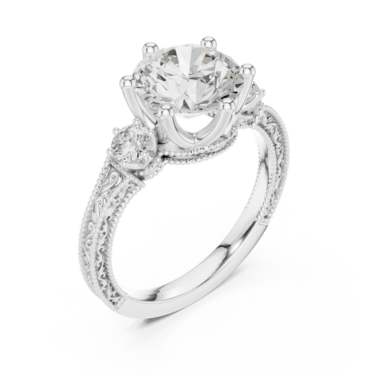Classic Round Diamond Three-Stone Ring with Channel Accent Band in 925 Silver