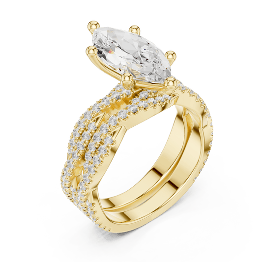 14KT Yellow Gold Marquise Cut Lab Diamond Crossover Pave Ring