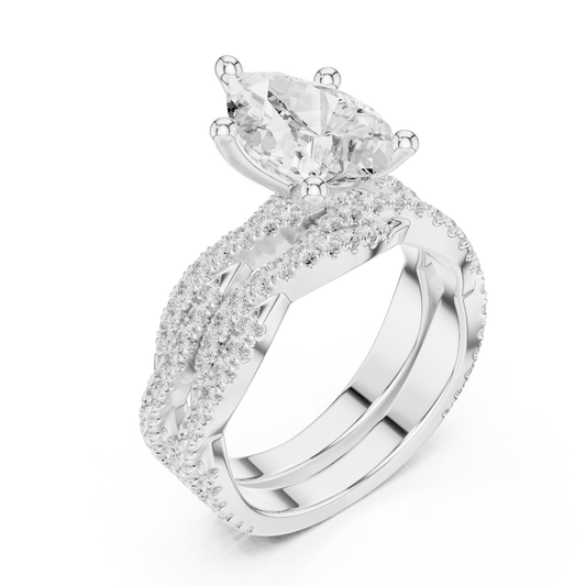 925 Silver Pear Cut Lab Grown Diamond Twisted Pave Engagement Ring