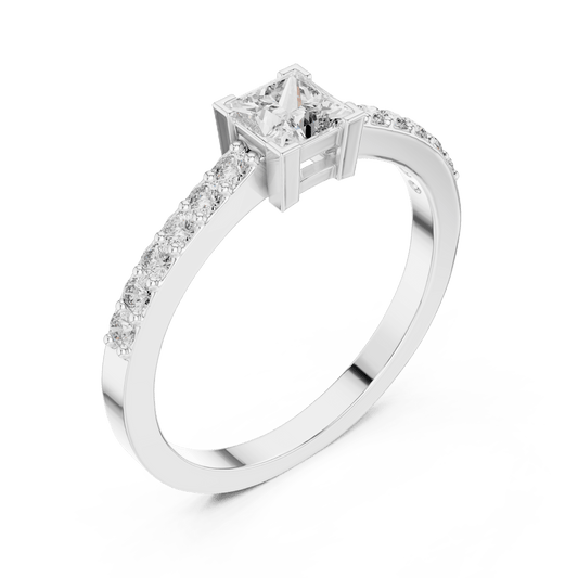 Classic Princess Solitaire Pave Lab Grown Diamond Ring