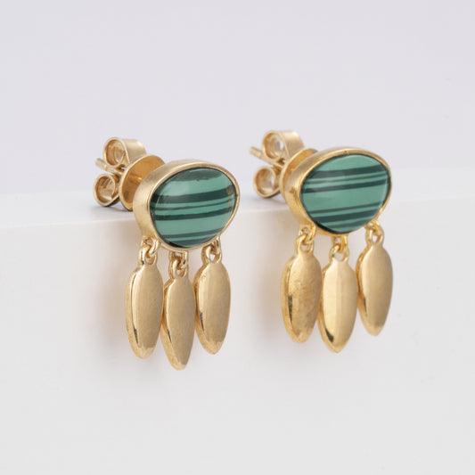 Horizontal Oval Solid Gold Dangle Earrings