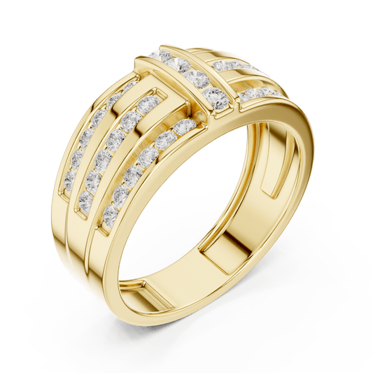 14KT Yellow Gold Architectural Multi-Row Diamond Men's Band