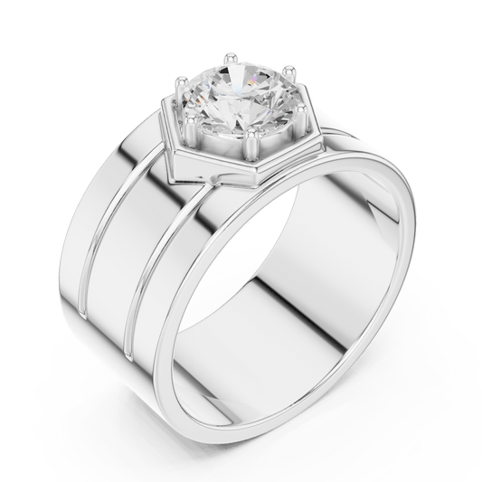 Hexagonal Bezel Set Round Solitaire Men's Lab Grown Diamond Ring