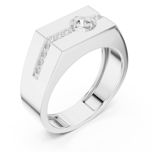 Flush Bezel Round Solitaire Channel Accent Men's Signet Lab Grown Diamond Ring