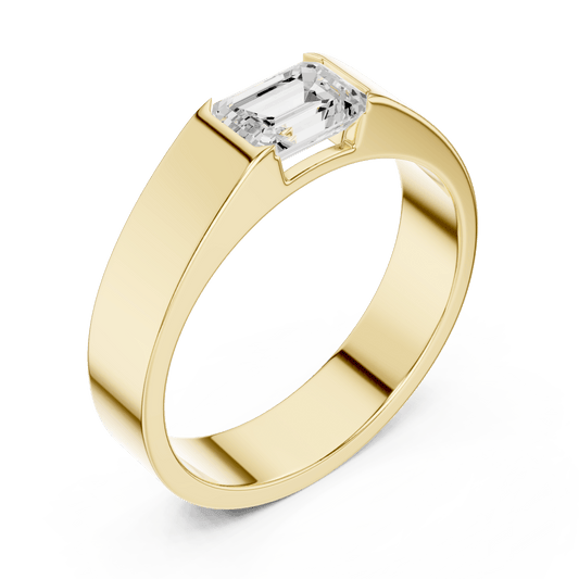 Yellow Gold East-West Emerald-Cut Diamond Men's Bezel Band