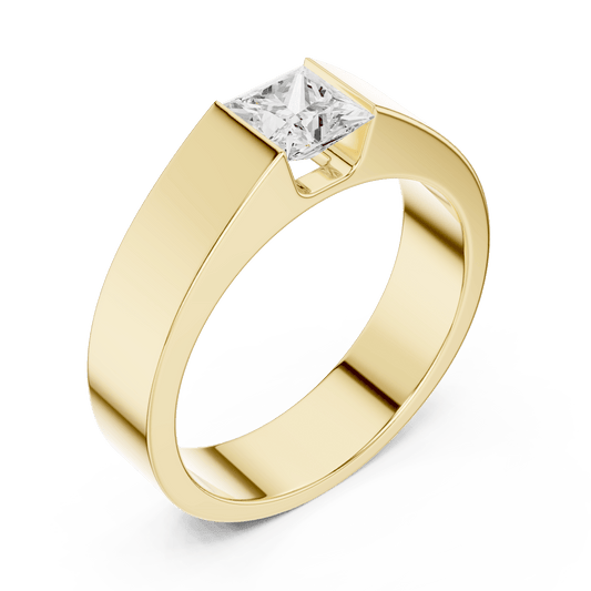 14K Gold Modern Bezel Princess-Cut Lab Diamond Men's Ring