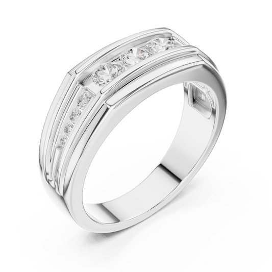 Three-Stone Round Center Horizontal Channel Accent Lab Grown Diamond Ring