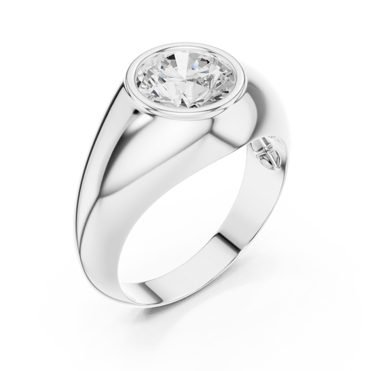 Round Bezel Solitaire Contour Signet Lab Grown Diamond Ring