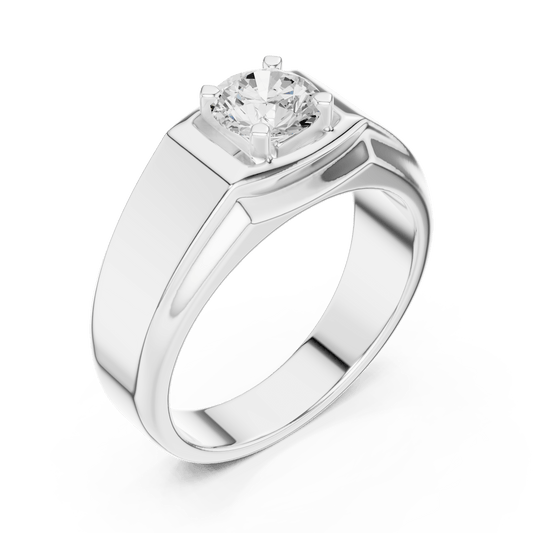 Classic Flat Top Round Solitaire Wide Band Lab Grown Diamond Ring