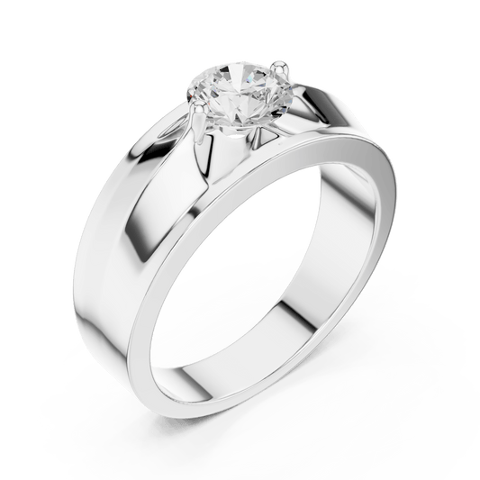 Round Solitaire Split Recess Grooved Band Men's Lab Grown Diamond Ring