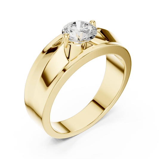 Starburst Prong-Set Round Diamond Men's Ring in 14KT Yellow Gold