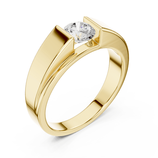 14KT Gold Asymmetric Side-Set Round Diamond Men's Ring