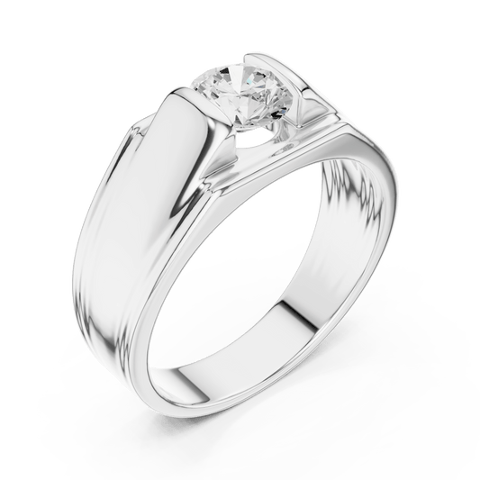 Round Solitaire Vertical Bar Tension Channel Men's Signet Lab Grown Diamond Ring