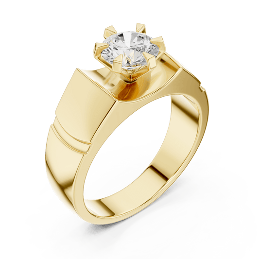 14K Gold Bold Recessed Round Lab Diamond Men's Ring