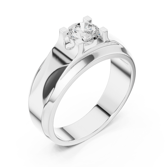 Four-Prong Recessed Round Solitaire Men's Signet Lab Grown Diamond Ring