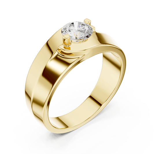 14KT Solid Gold Orbital Bypass Round Diamond Men's Solitaire Ring