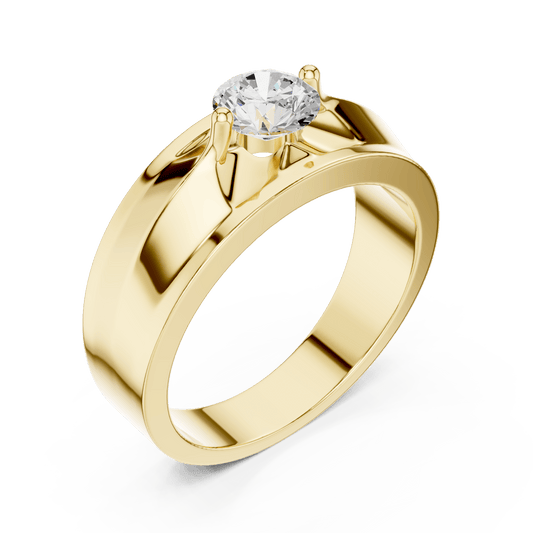 14KT Yellow Gold Starburst Winged-Prong Round Diamond Men's Solitaire Ring