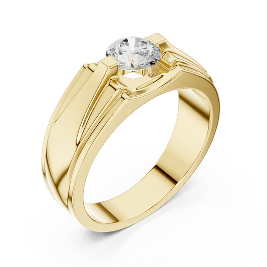 Radial Fluted Round Diamond Men's Solitaire Ring in 14K Gold