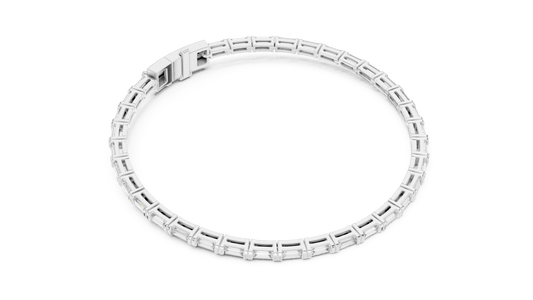 Baguette Cut Lab Grown Diamond Channel Set Line Bracelet in Silver