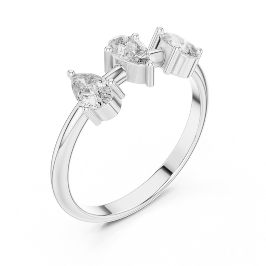 Pear Cut Three-Stone Lab Grown Diamond Ring in 925 Silver