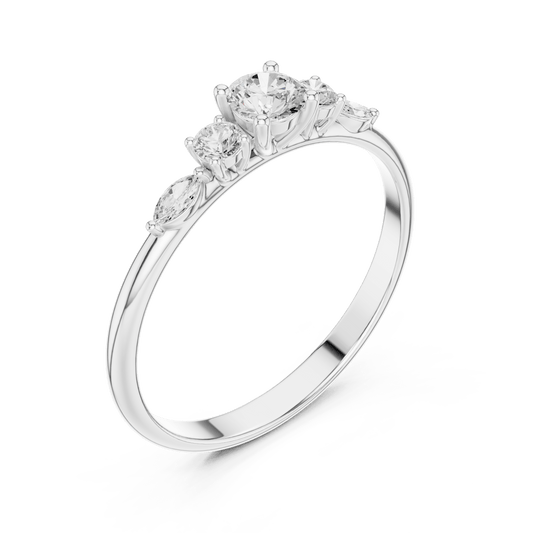 Round Solitaire Five-Stone Cluster Lab Grown Diamond Ring