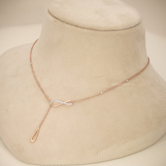 14KT Solid Rose Gold Abstract Infinity Loop Teardrop Necklace