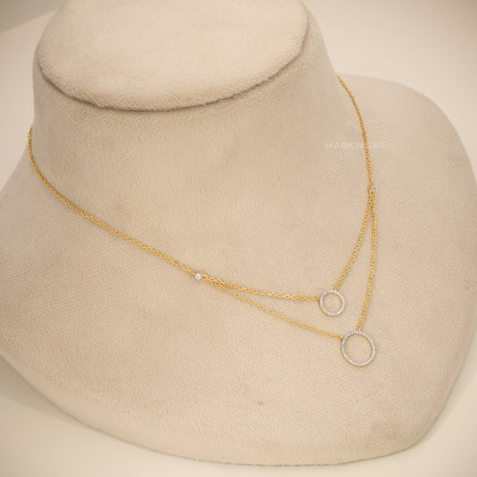 14KT Solid Gold Layered Double Open Circle Pendant Necklace