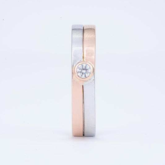 Two-Tone 14K Gold Step Interlocking Diamond Solitaire Band Ring