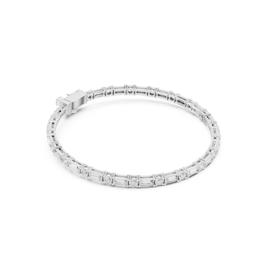 925 Sterling Silver Alternating Baguette and Round Lab Grown Diamond Tennis Bracelet