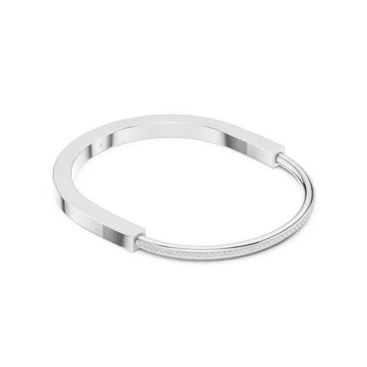 Half Rigid Bar Micro Pave Lab Grown Diamond Bangle Bracelet in 925 Sterling Silver