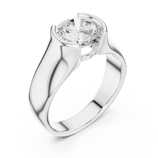 Round Brilliant Cut Lab Grown Diamond Half Bezel Ring in 925 Sterling Silver