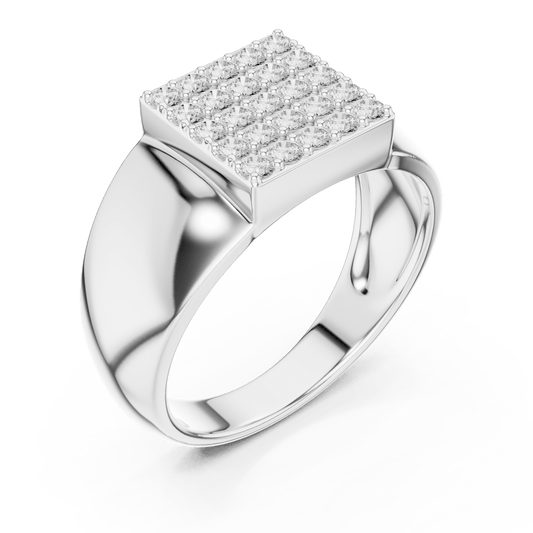 Square Pave Grid Signet Lab Grown Diamond Ring