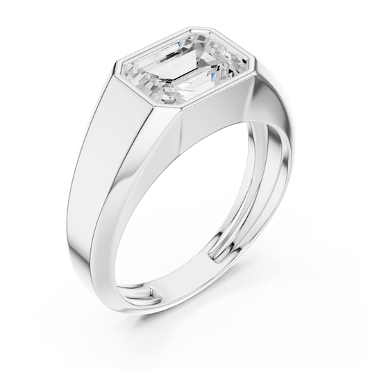 East West Emerald Cut Lab Grown Diamond Bezel Ring in 925 Sterling Silver