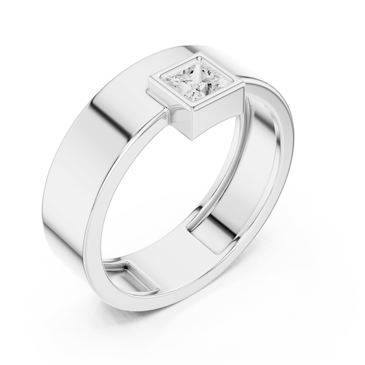 925 Sterling Silver Princess Cut Bezel Set Men's Modern Band