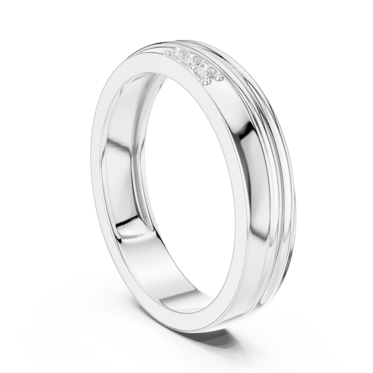 Men's Asymmetric Groove Lab Grown Diamond Accent Ring in 925 Sterling Silver