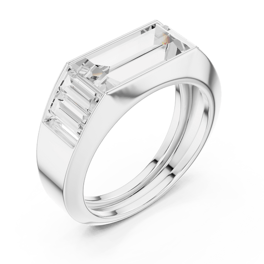 East West Baguette Lab Grown Diamond Bezel Ring in 925 Sterling