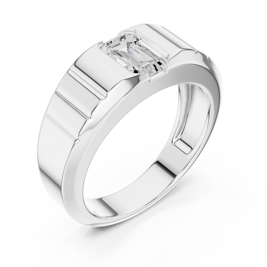 925 Silver Men's Vertical Emerald Cut Ribbed Solitaire Ring