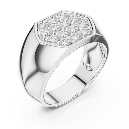 Men's Hexagon Shape Multi-Stone Lab Grown Diamond Ring in 925 Sterling Silver