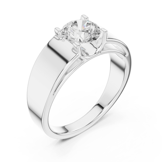Men's Round Cut Lab Grown Diamond Inset Solitaire Band in 925 Sterling Silver